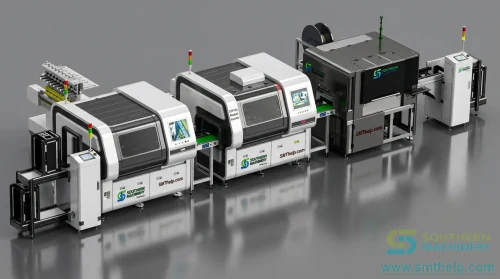 Integrated THT production line including axial, radial and odd-form insertion stations Integrated THT production line including axial, radial and odd-form insertion stations